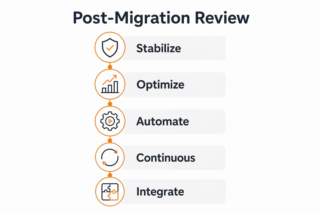 Infographic showing post-migration review stages