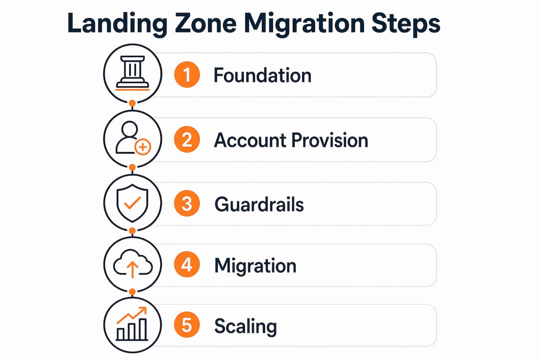 Infographic showing AWS landing zone migration steps