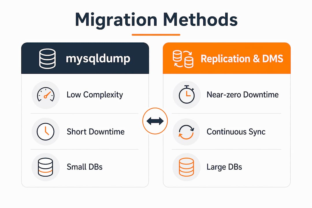Infographic comparing MySQL migration methods