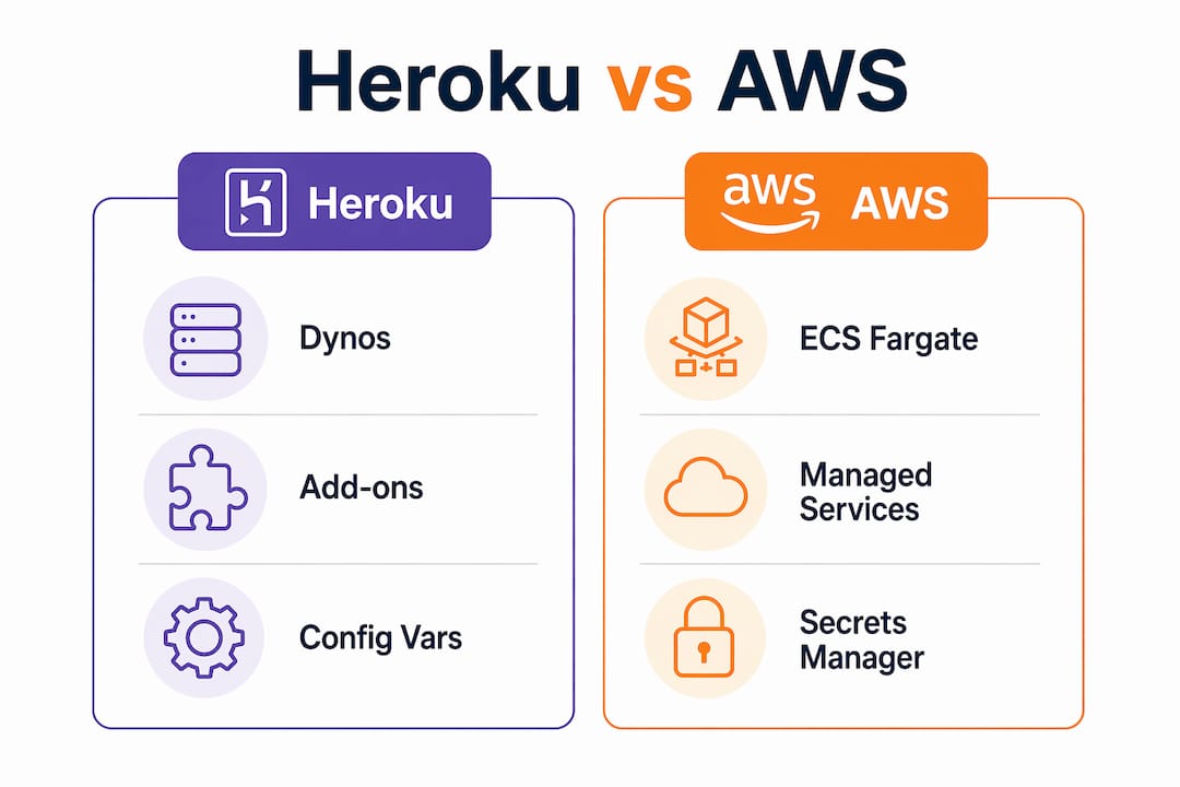 Infographic comparing Heroku and AWS services