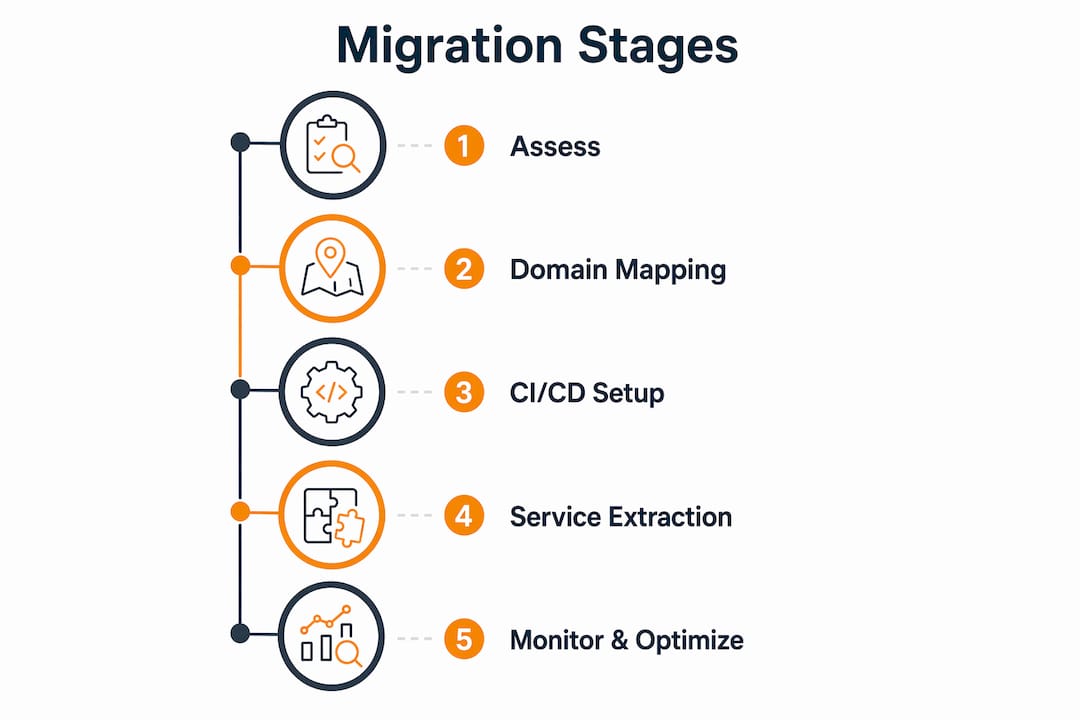 Infographic showing migration stages with key steps