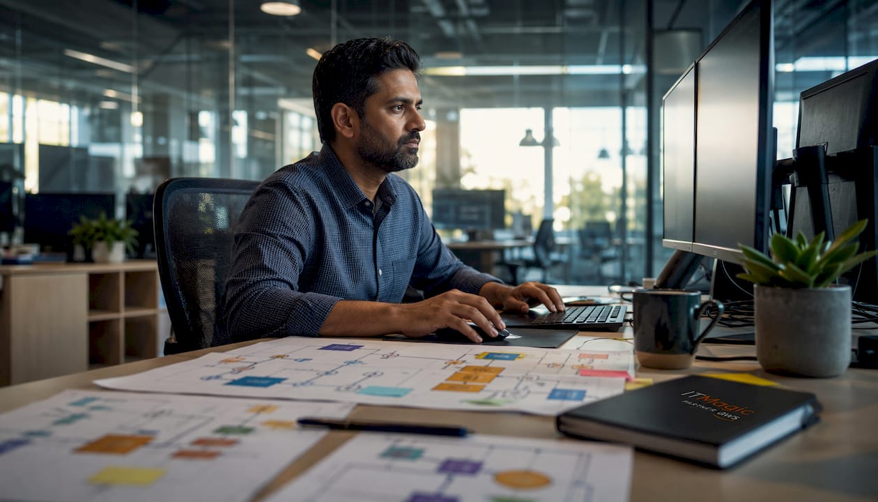 Cloud architect working in AWS operations center