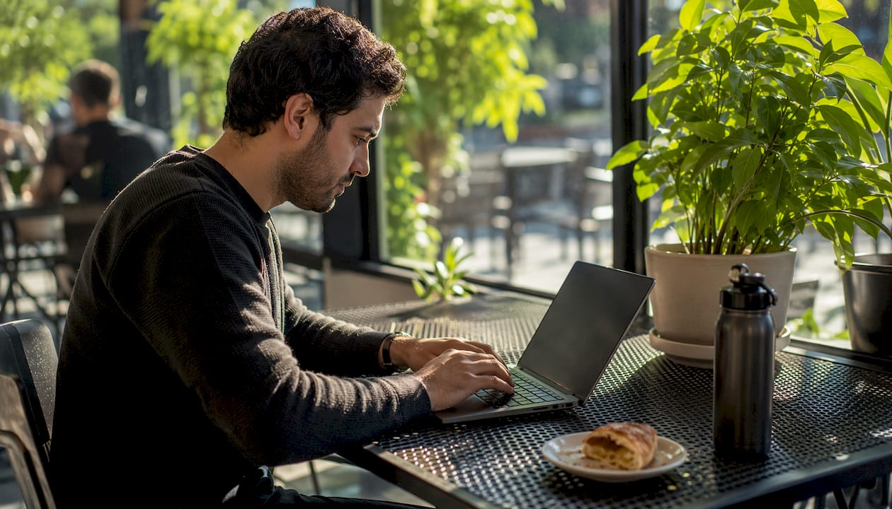 IT professional working on cloud migration laptop