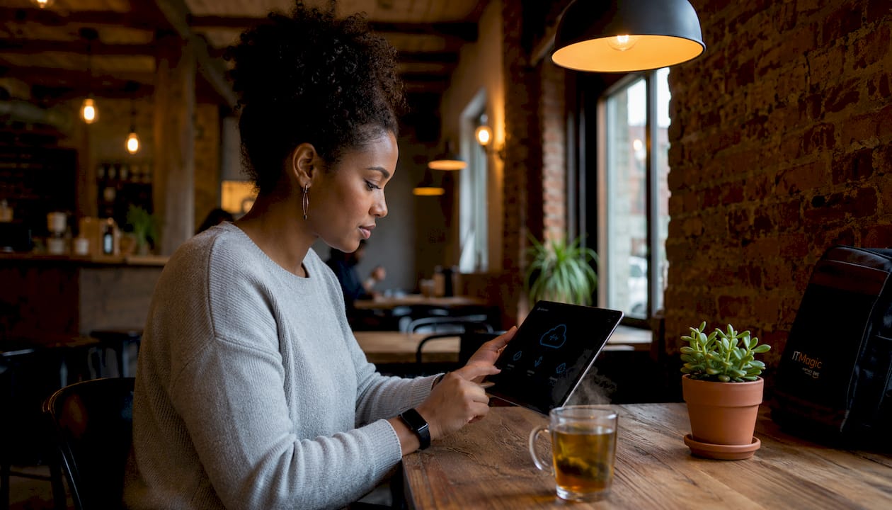 Cloud engineer reviewing AWS backup plan on tablet