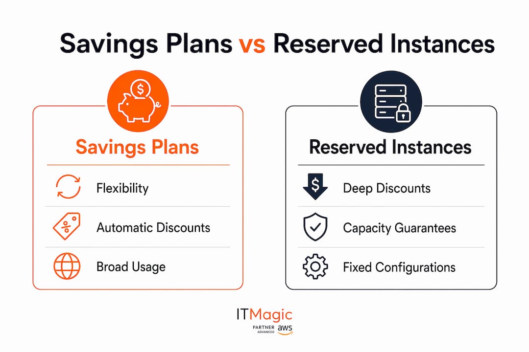Infographic comparing Savings Plans and Reserved Instances