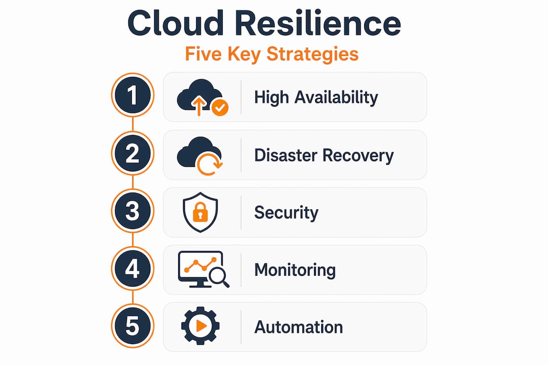 Infographic illustrating five key cloud resilience strategies