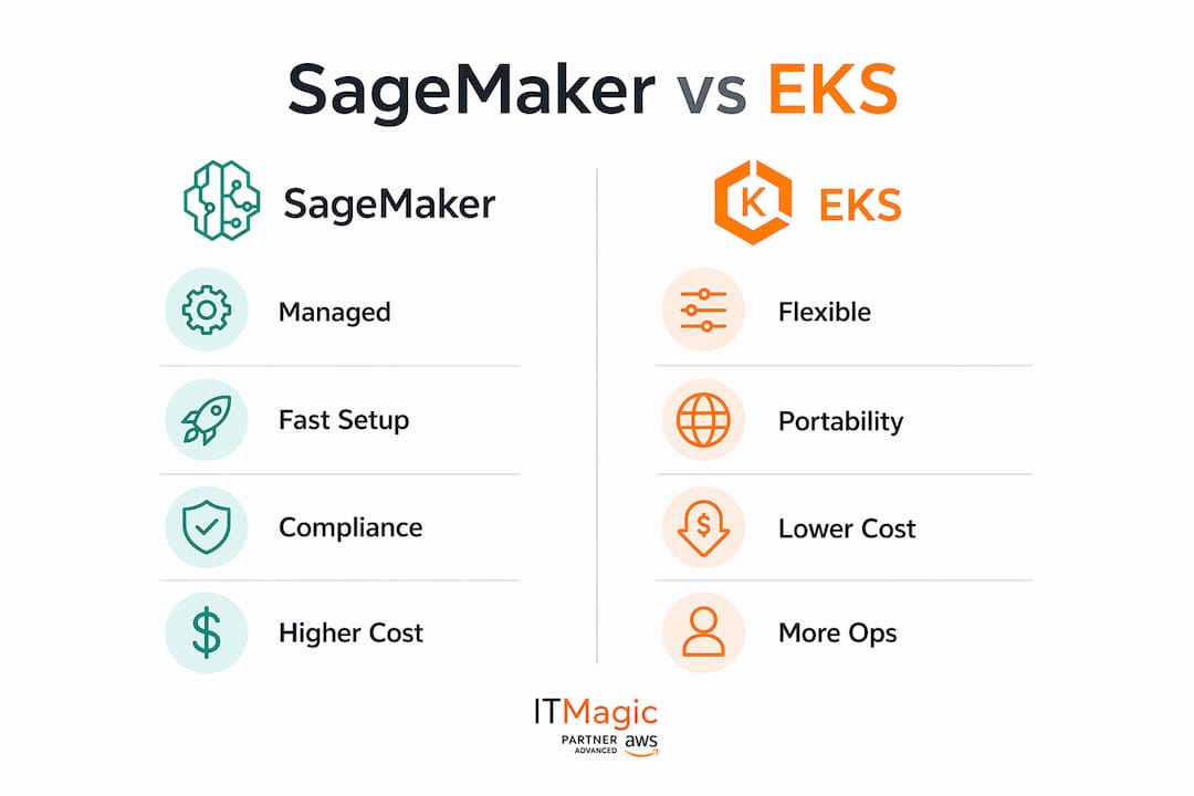Infographic comparing SageMaker and EKS features