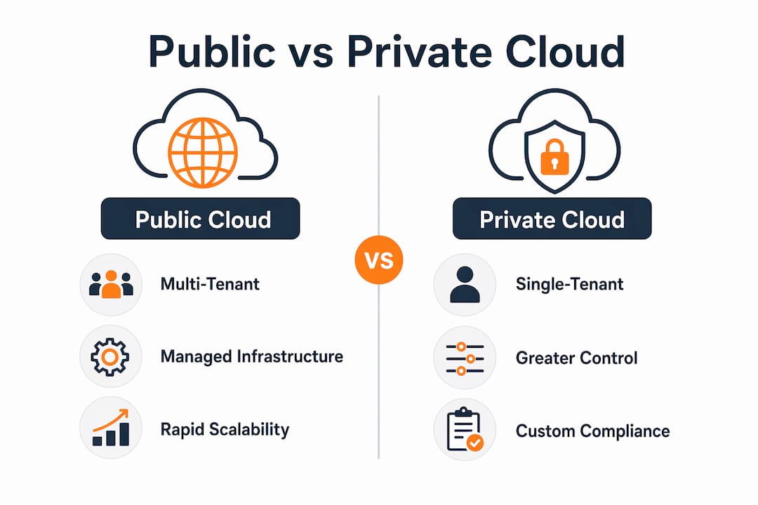 Infographic showing public vs private cloud features