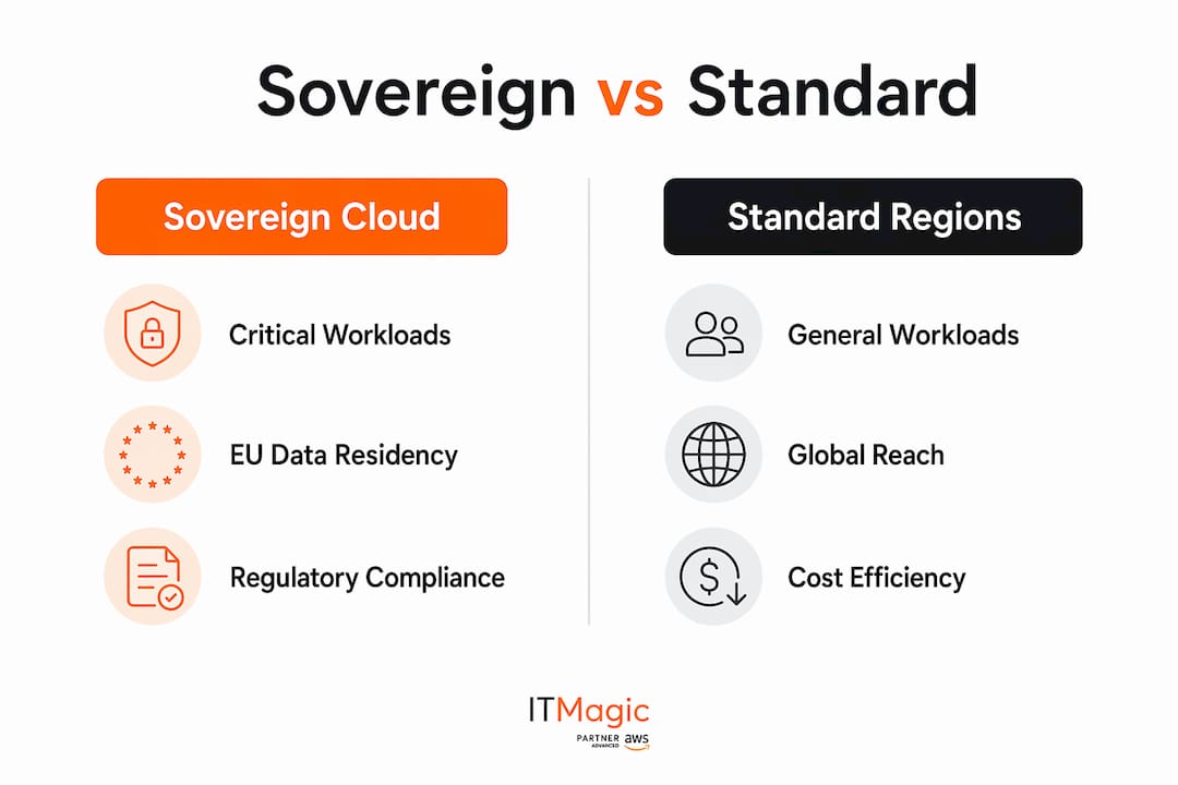 Infographic comparing AWS Sovereign Cloud and Standard Regions