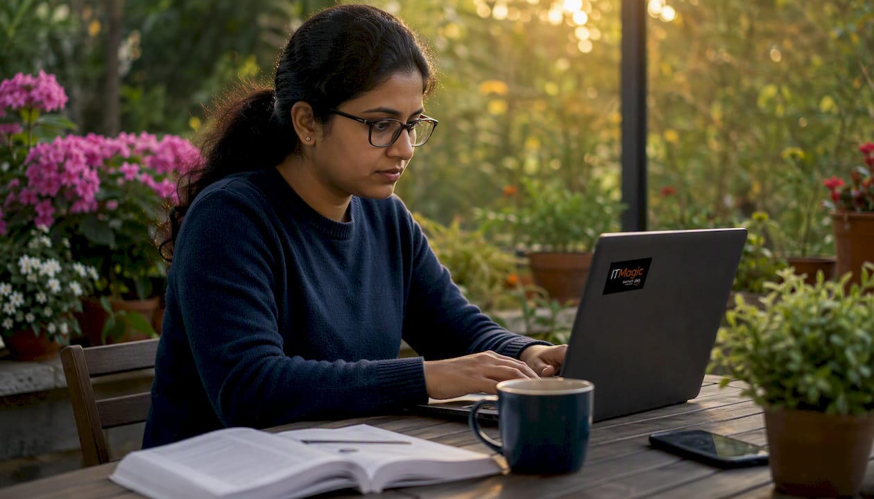 Engineer scanning container images on laptop