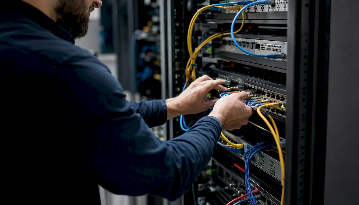 Hands configuring network flow export on switch