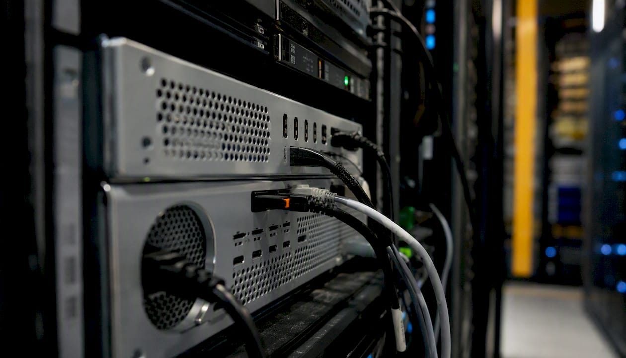 Close-up of bare-metal Apple Mac hardware in data center
