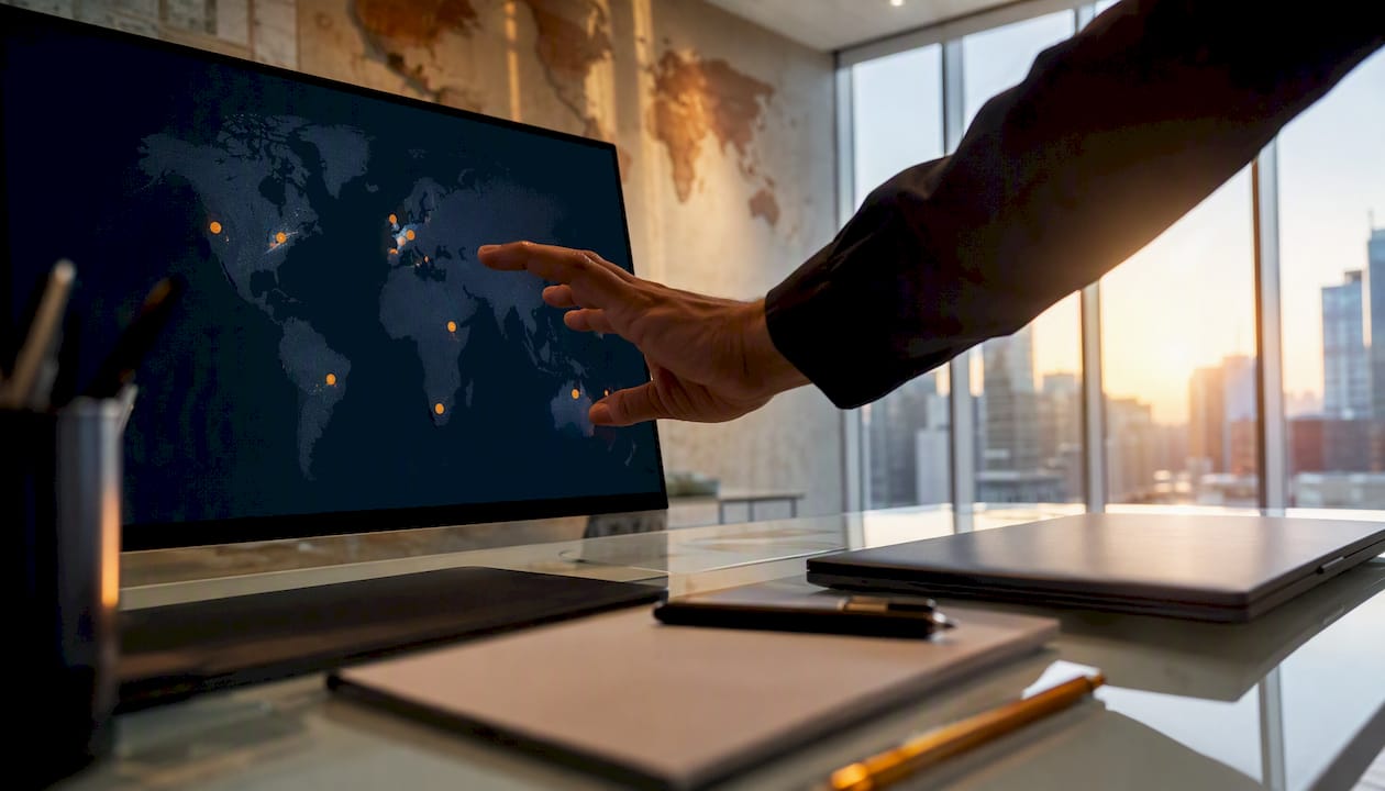 Hand pointing on map for AWS regional quotas