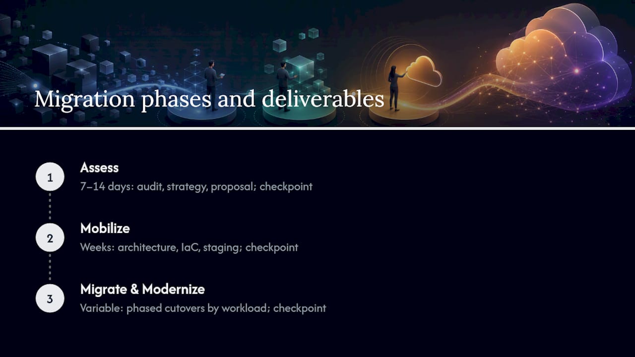 Diagram of phased AWS migration process
