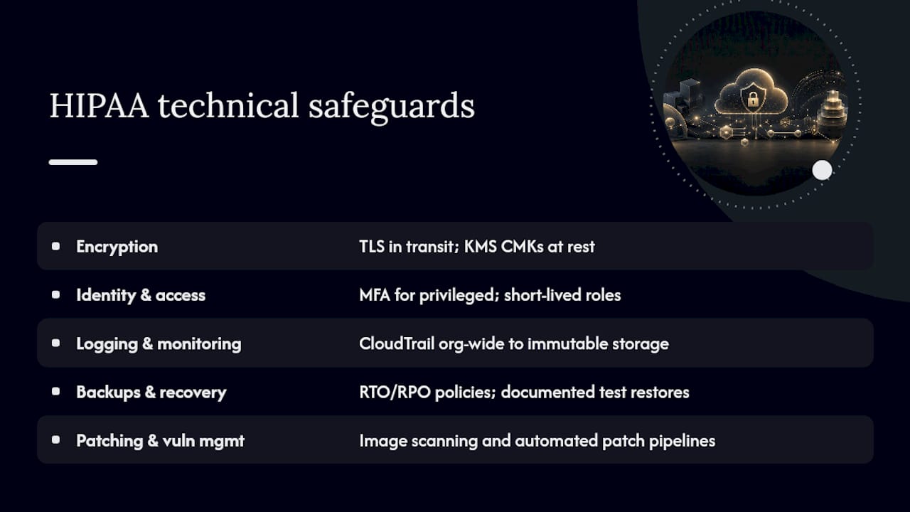 Diagram of AWS HIPAA technical safeguards categories