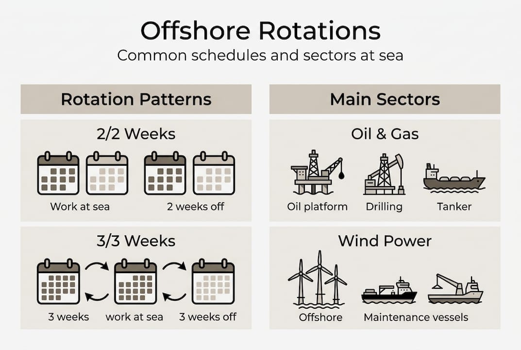 Infographic with offshore schedules and sector types