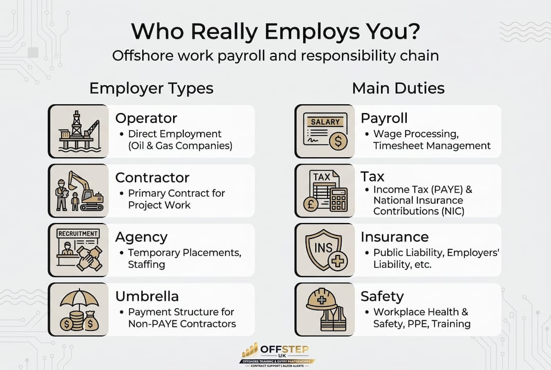 Infographic showing offshore employer types and duties