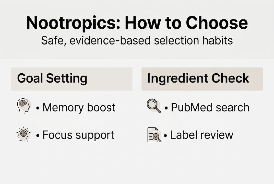 Infographic showing nootropics selection steps