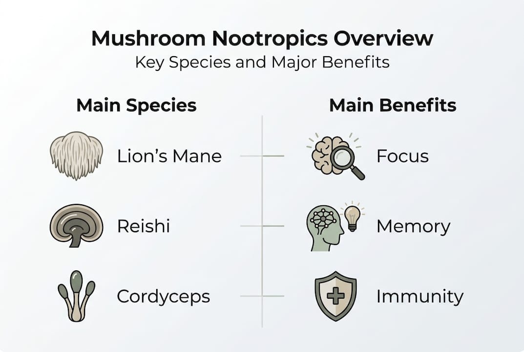 Infographic listing mushroom types and benefits