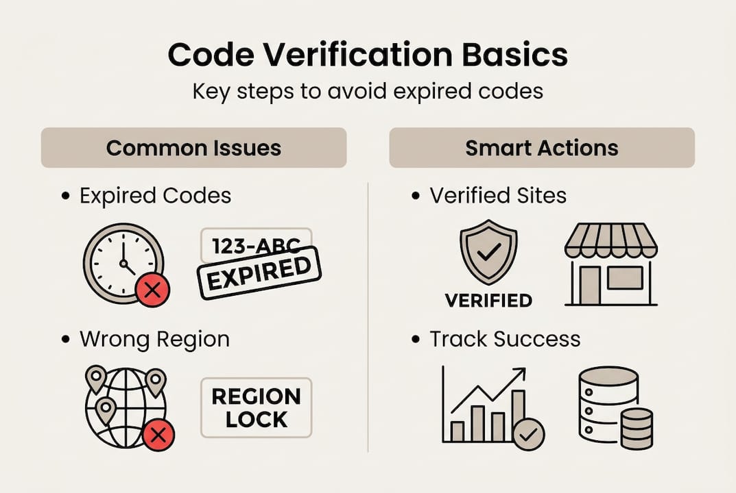 Infographic showing code verification steps and issues