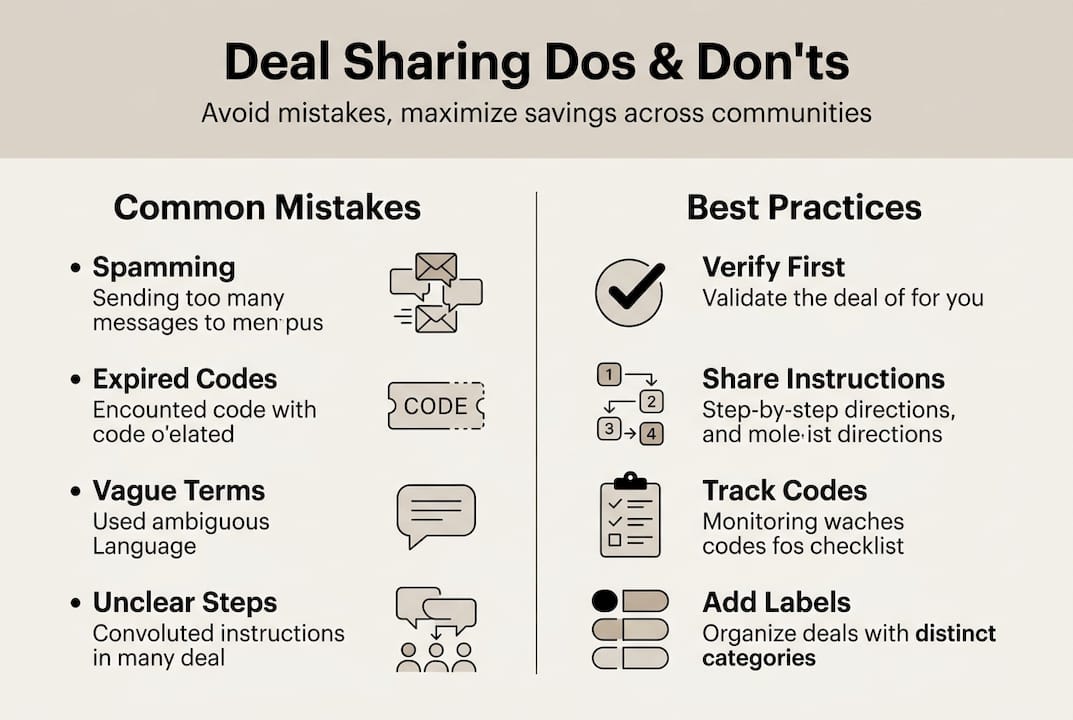 Infographic showing deal sharing mistakes and best practices
