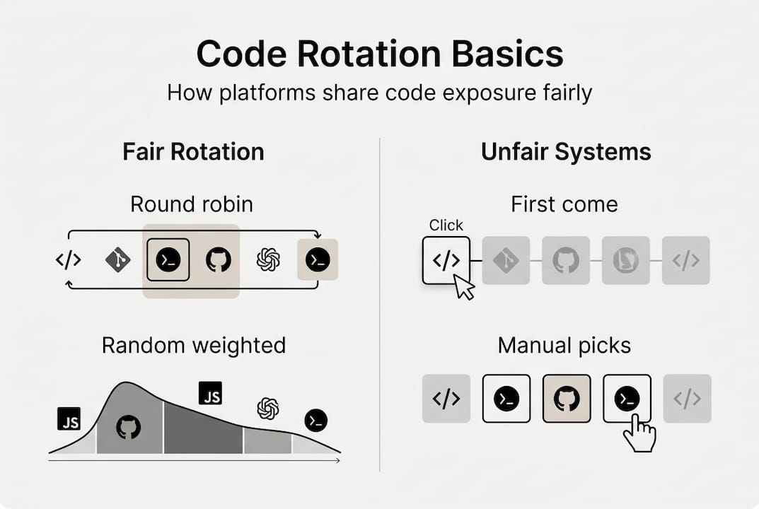 Infographic outlining code rotation fairness methods