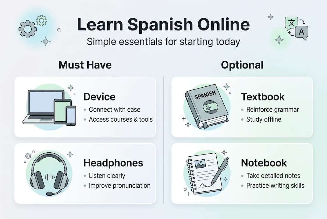 Infographic on Spanish online learning essentials