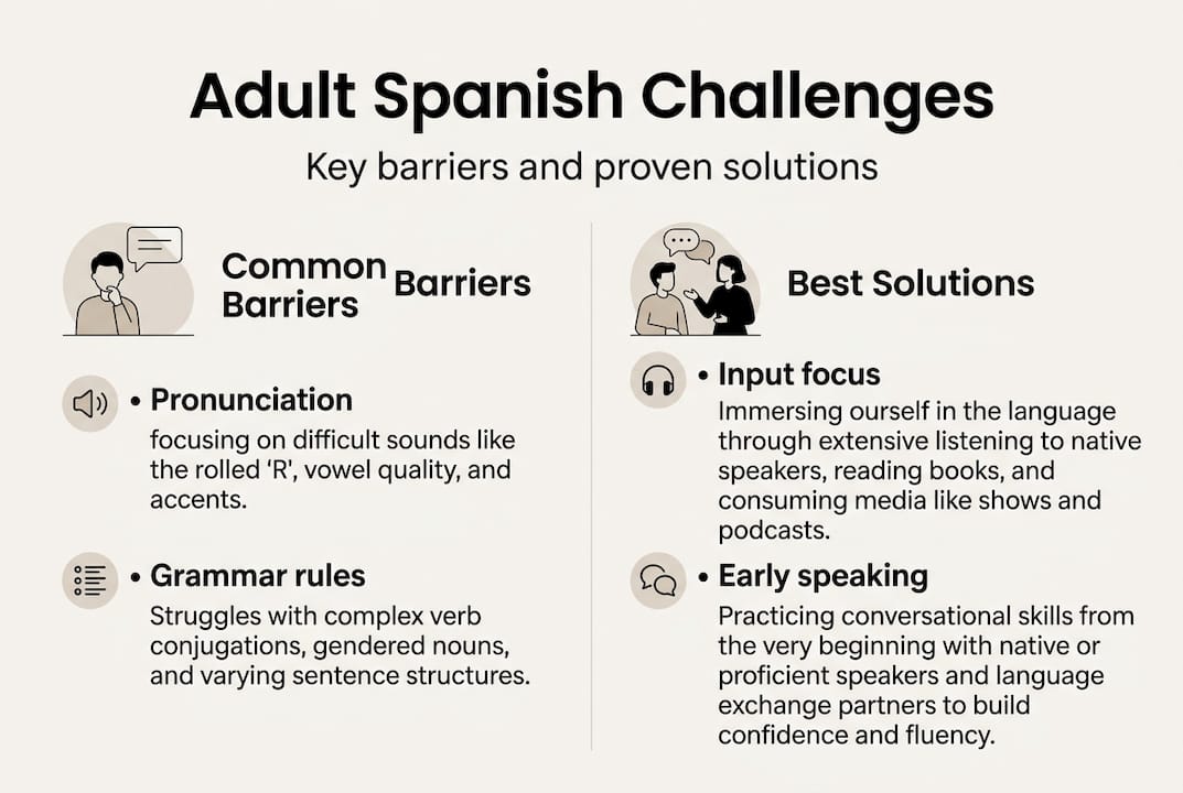 Infographic of adult Spanish barriers and solutions