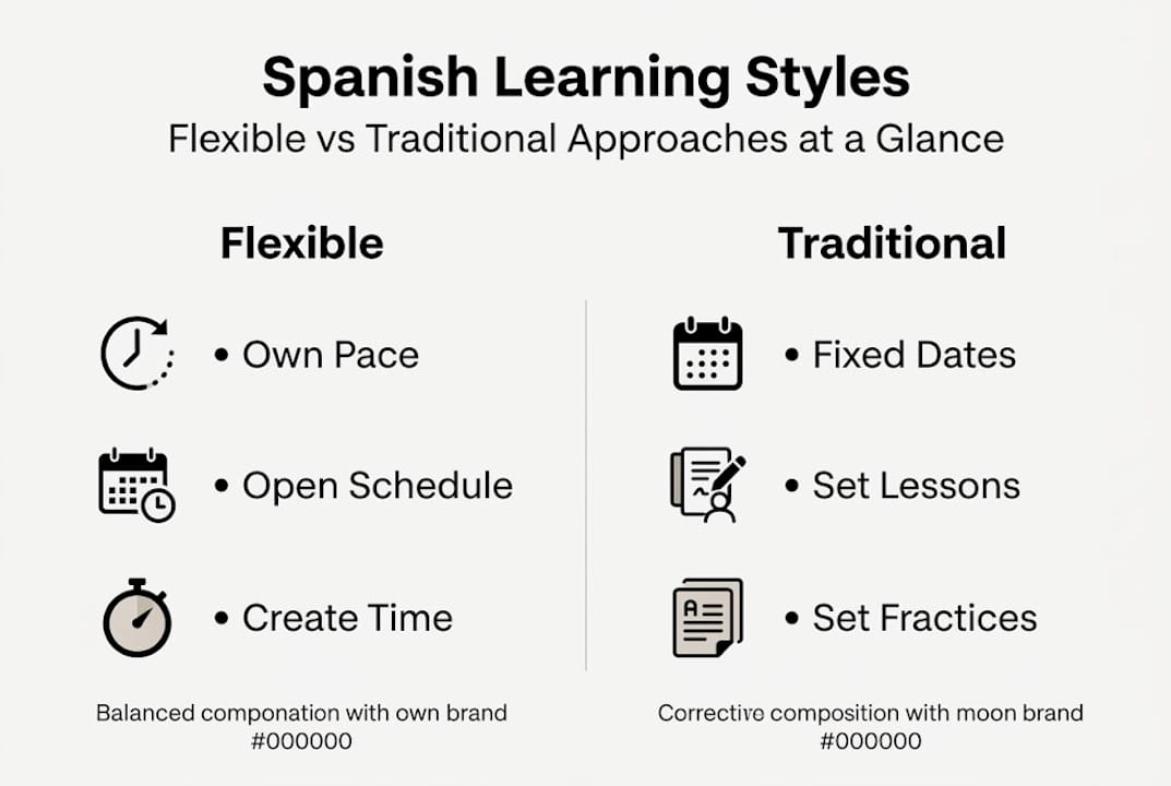 Infographic comparing flexible and traditional Spanish courses