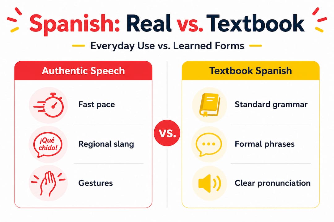 Infographic comparing authentic and textbook Spanish