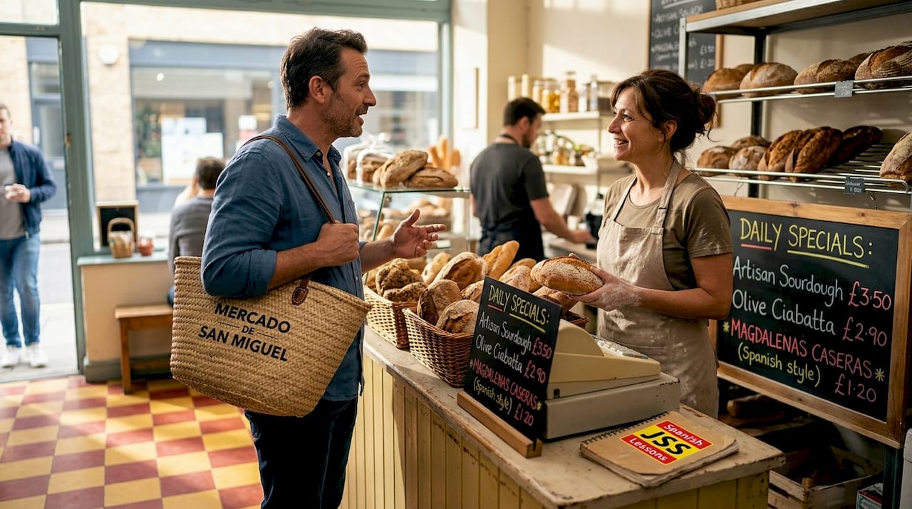 Shop customer ordering bread in Spanish