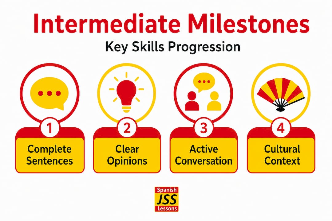 Infographic showing Spanish skill progression steps