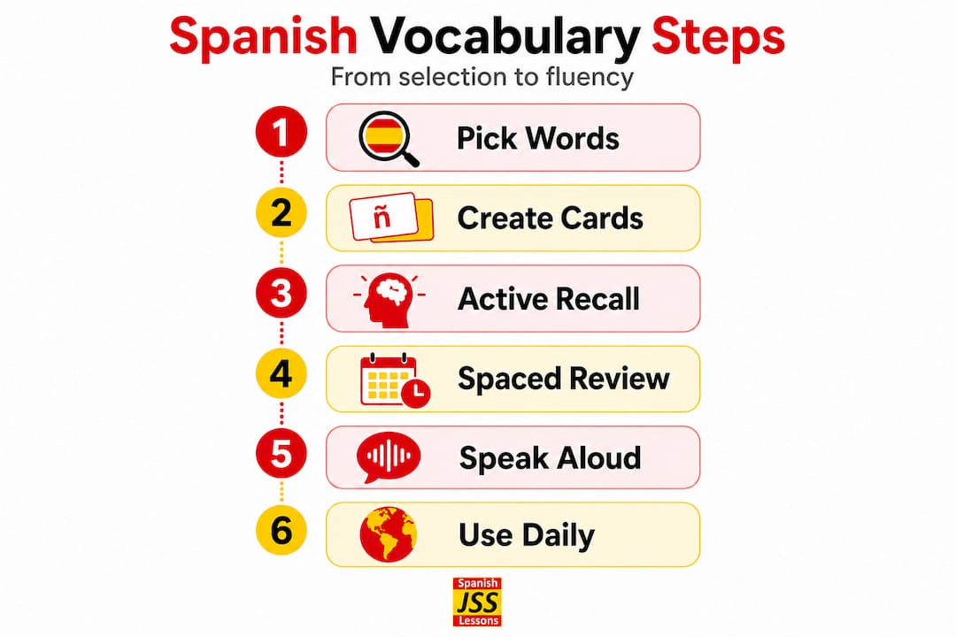 Vertical steps for memorising Spanish vocabulary