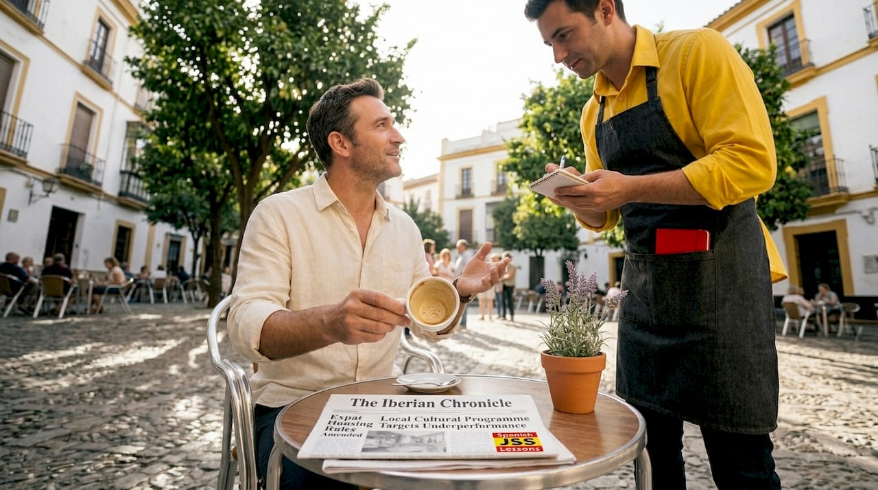 Man politely making request at Spanish café