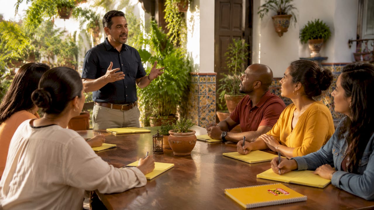 Teacher conducting Spanish oral comprehension class