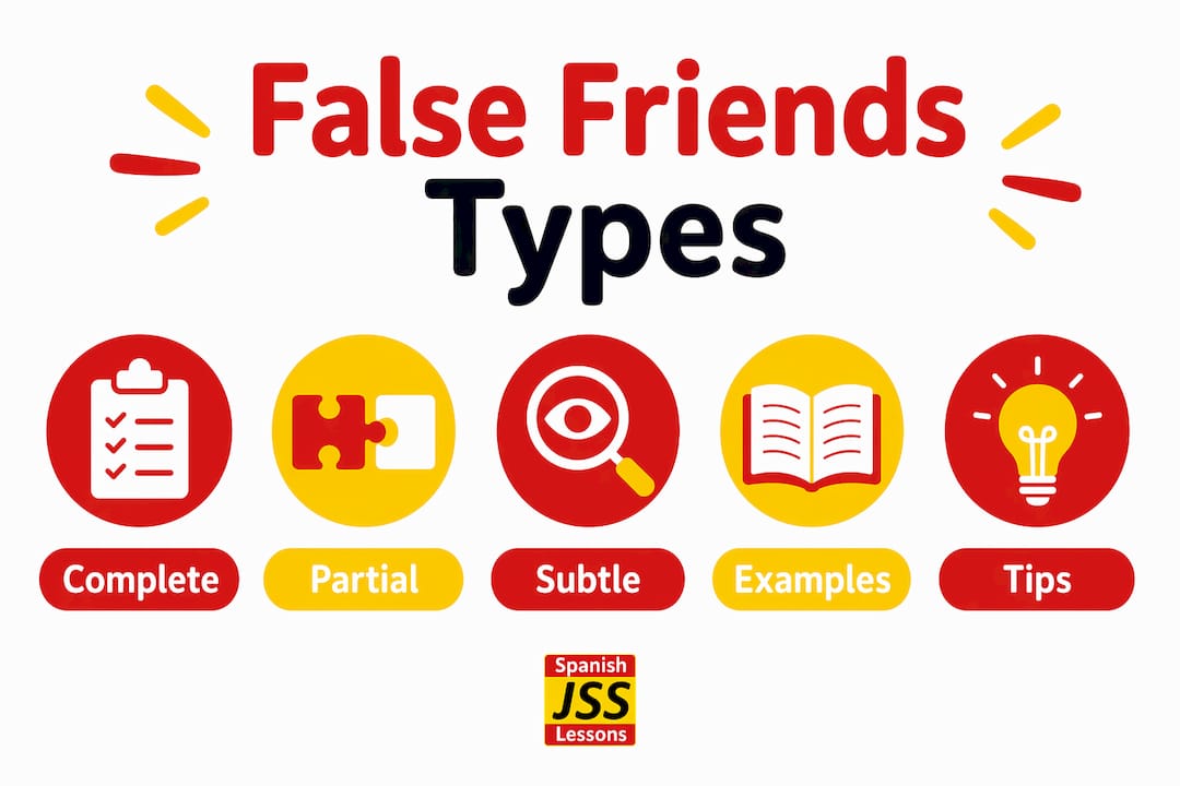 Infographic displaying types of Spanish false friends
