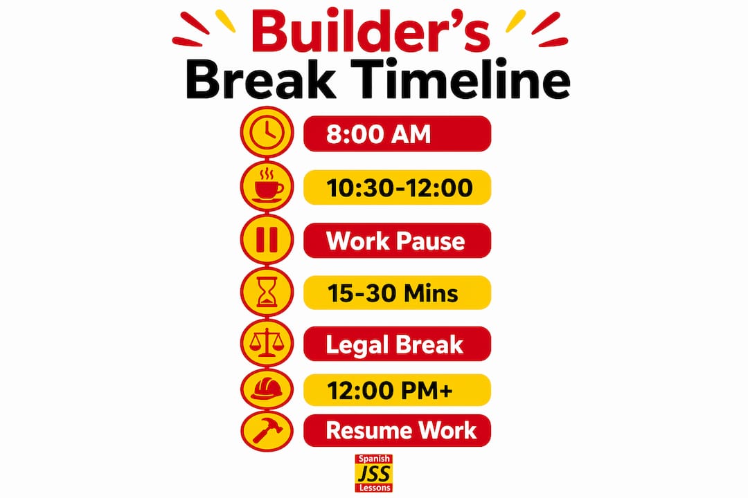 Infographic showing Spanish builder mid-morning break timeline