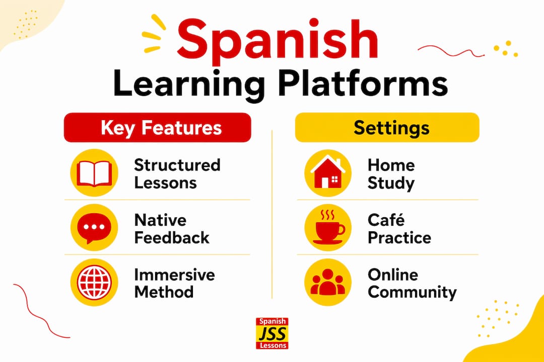 Infographic comparing Spanish learning platform features
