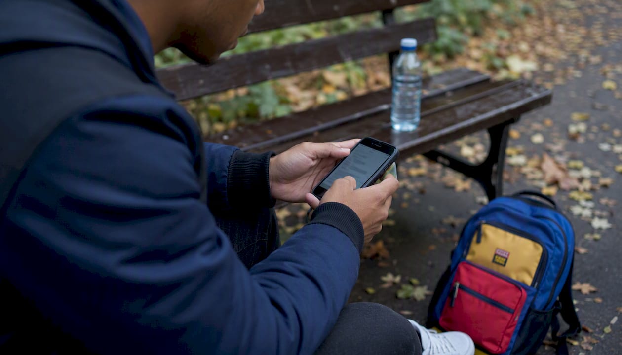 Hands holding smartphone sending sympathy message