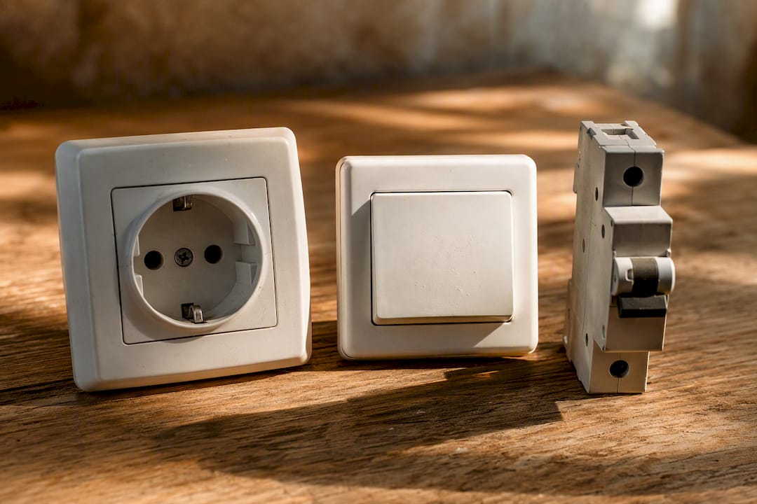 Electrical switch, socket and breaker close-up