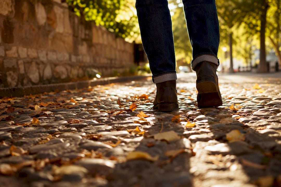 Walking feet on path in Spanish park