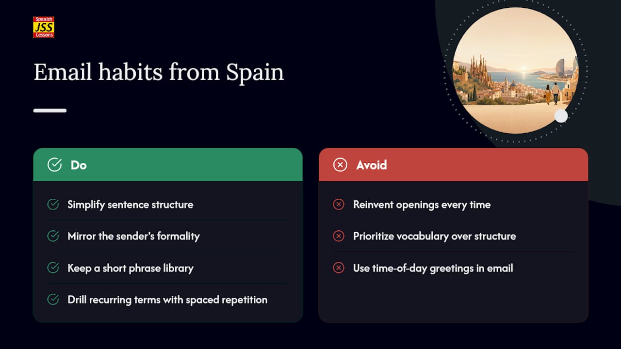 What forty years in Spain teaches you about writing these emails — overview diagram