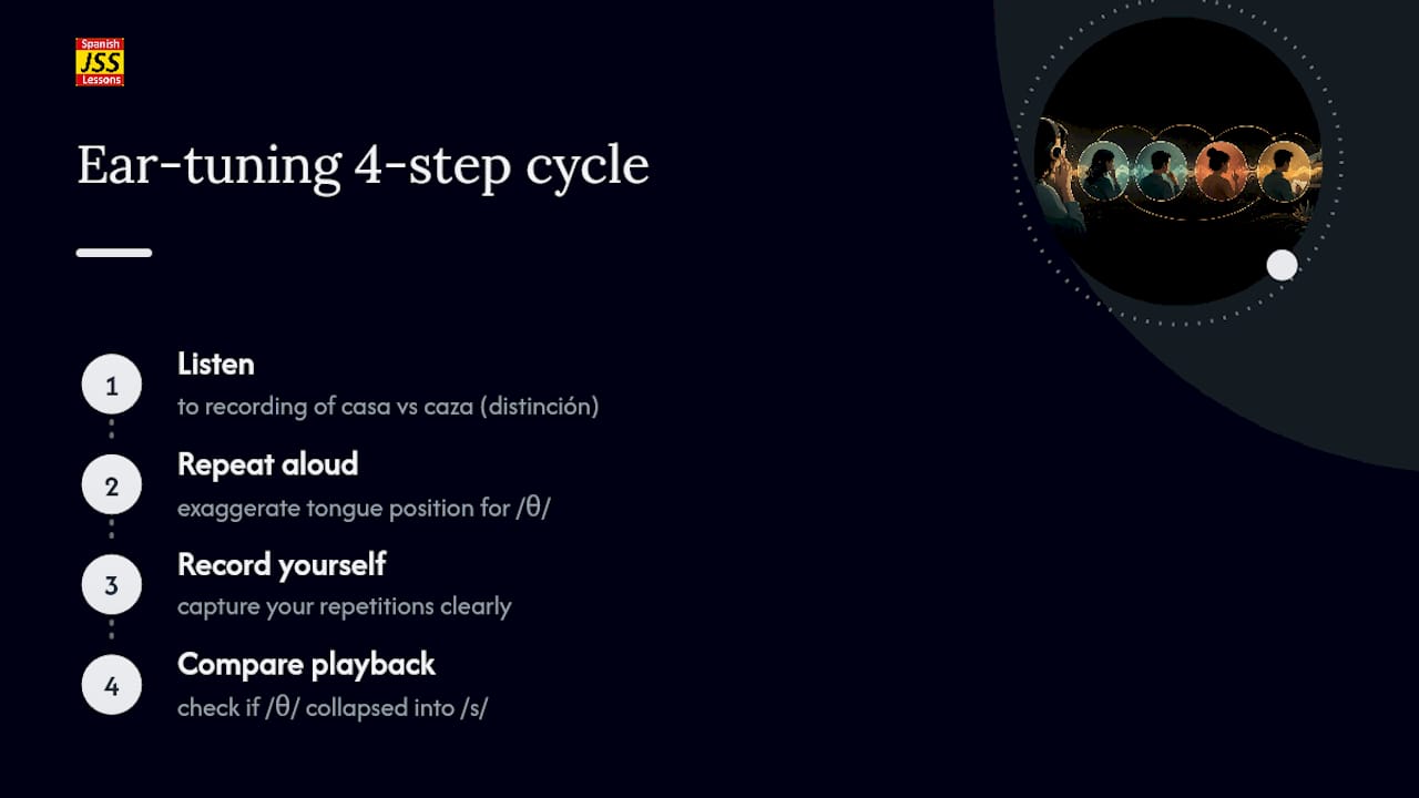Four-step Spanish pronunciation practice cycle