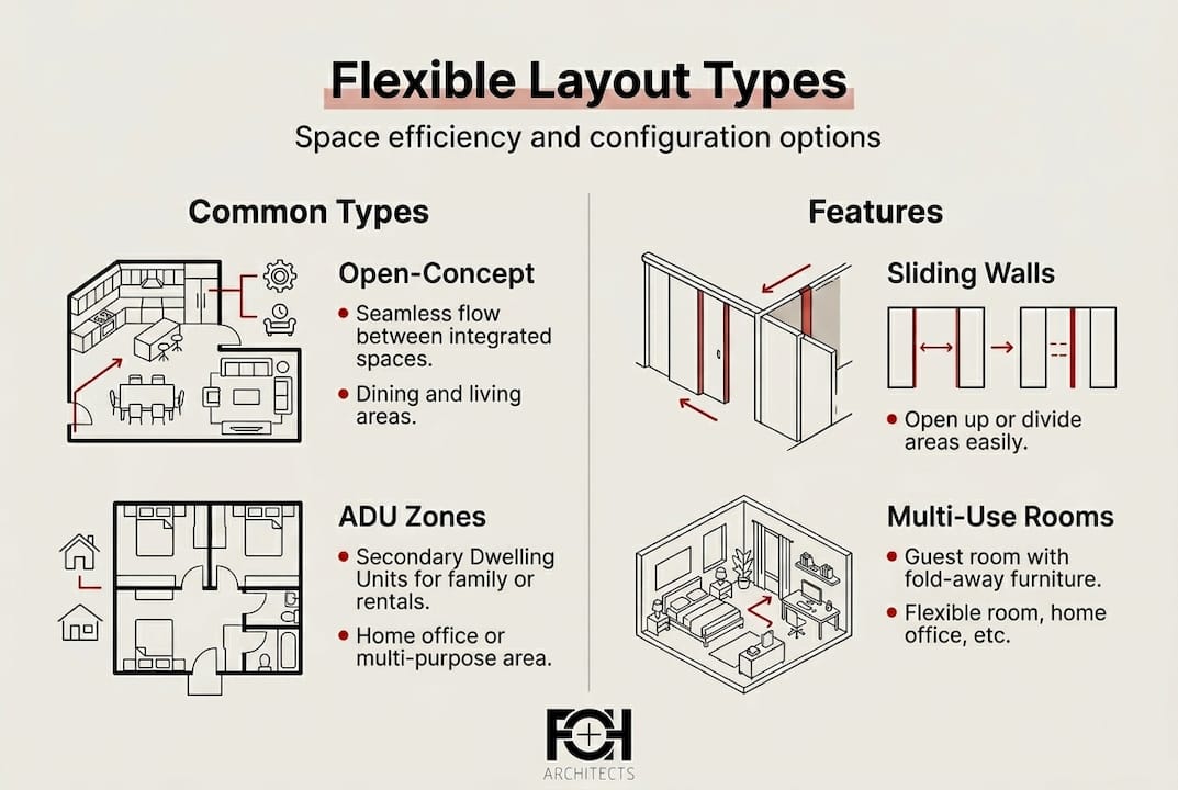 Infographic showing types and features of flexible layouts