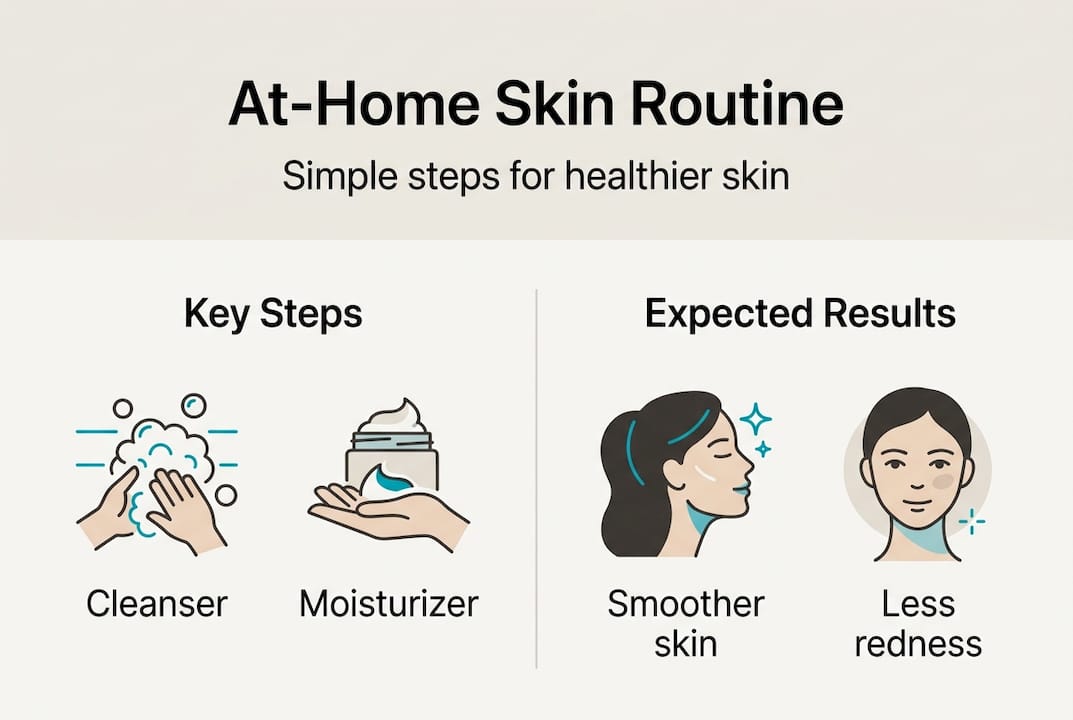 Infographic showing at-home skincare steps and outcomes