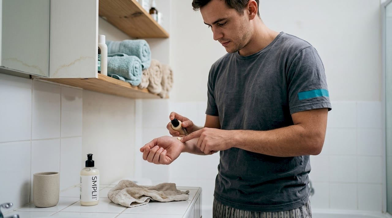 Man patch testing sensitive skin product
