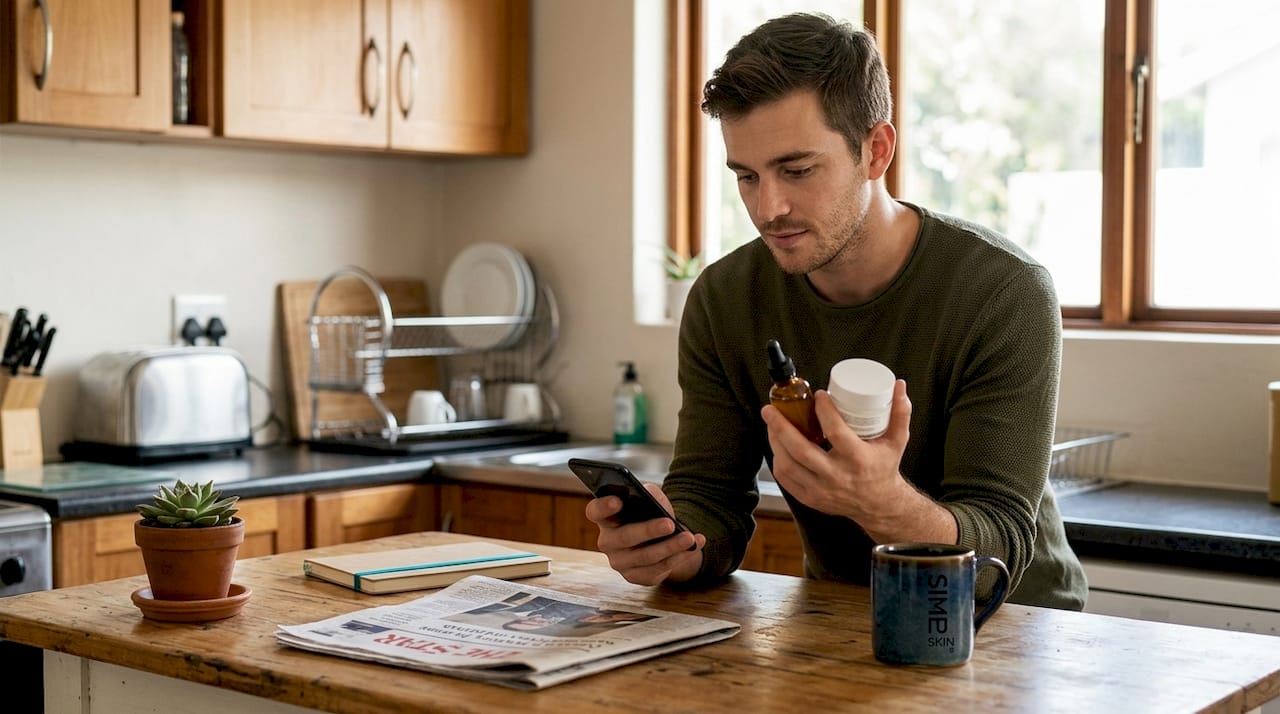 Man selecting skincare for skin type