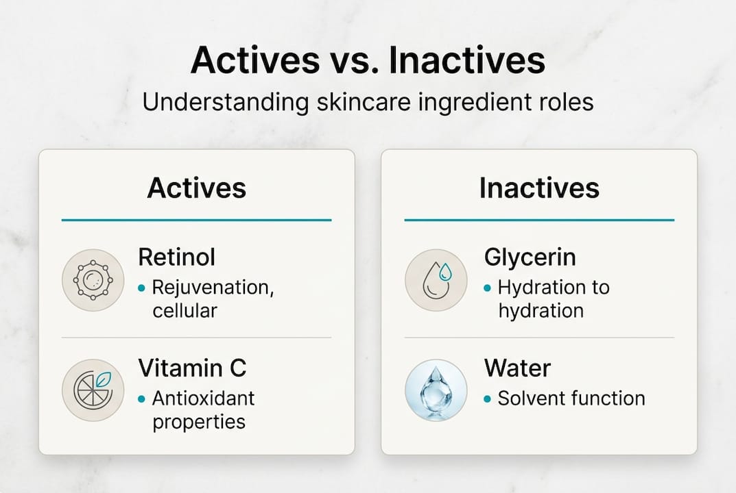 Infographic summarizing actives and inactives in skincare