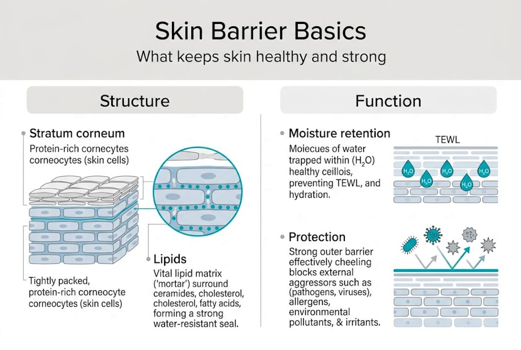 Infographic showing skin barrier structure and function
