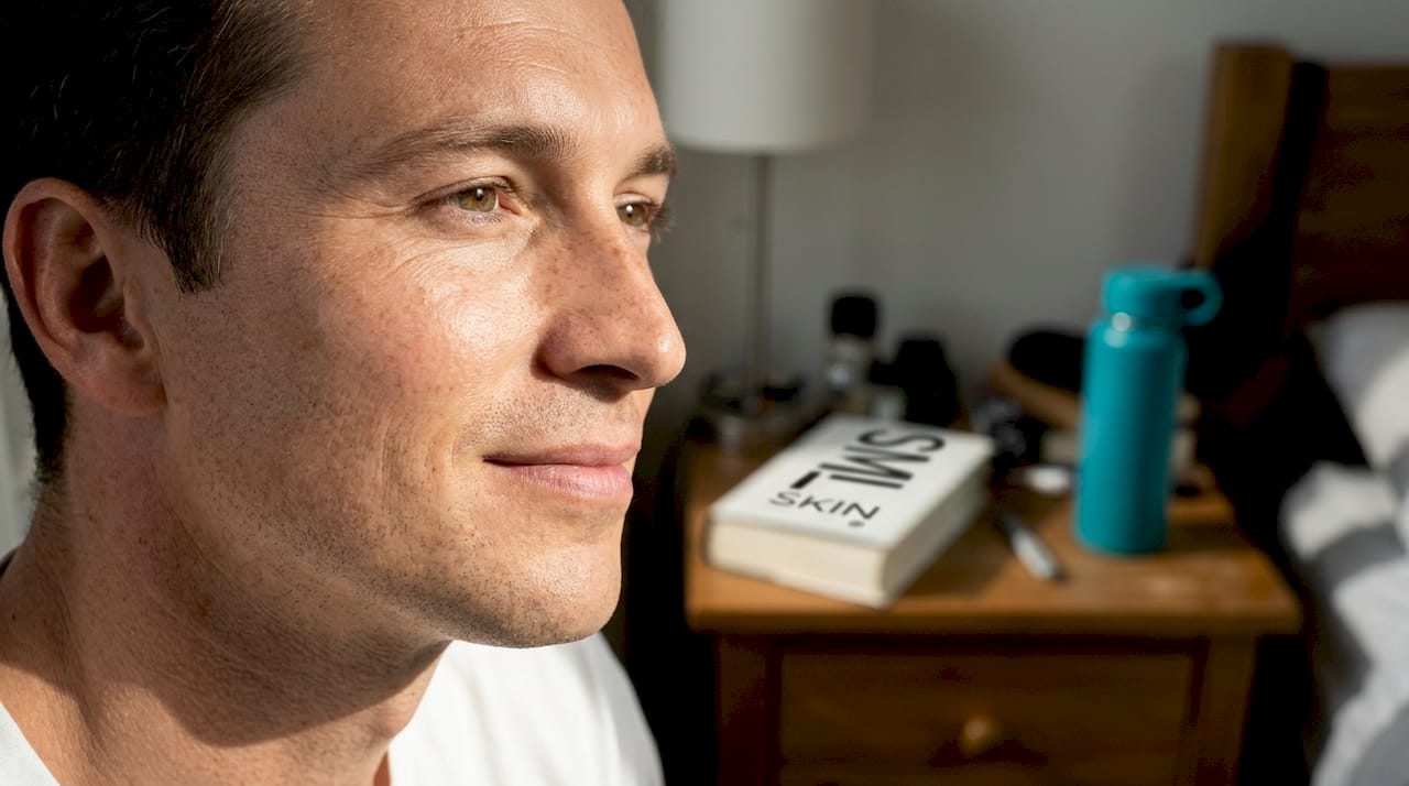 Closeup of hydrated glowing facial skin
